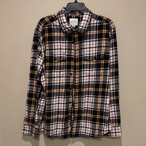 American Eagle Outfitters Black White and Yellow Plaid Button-Down Shirt